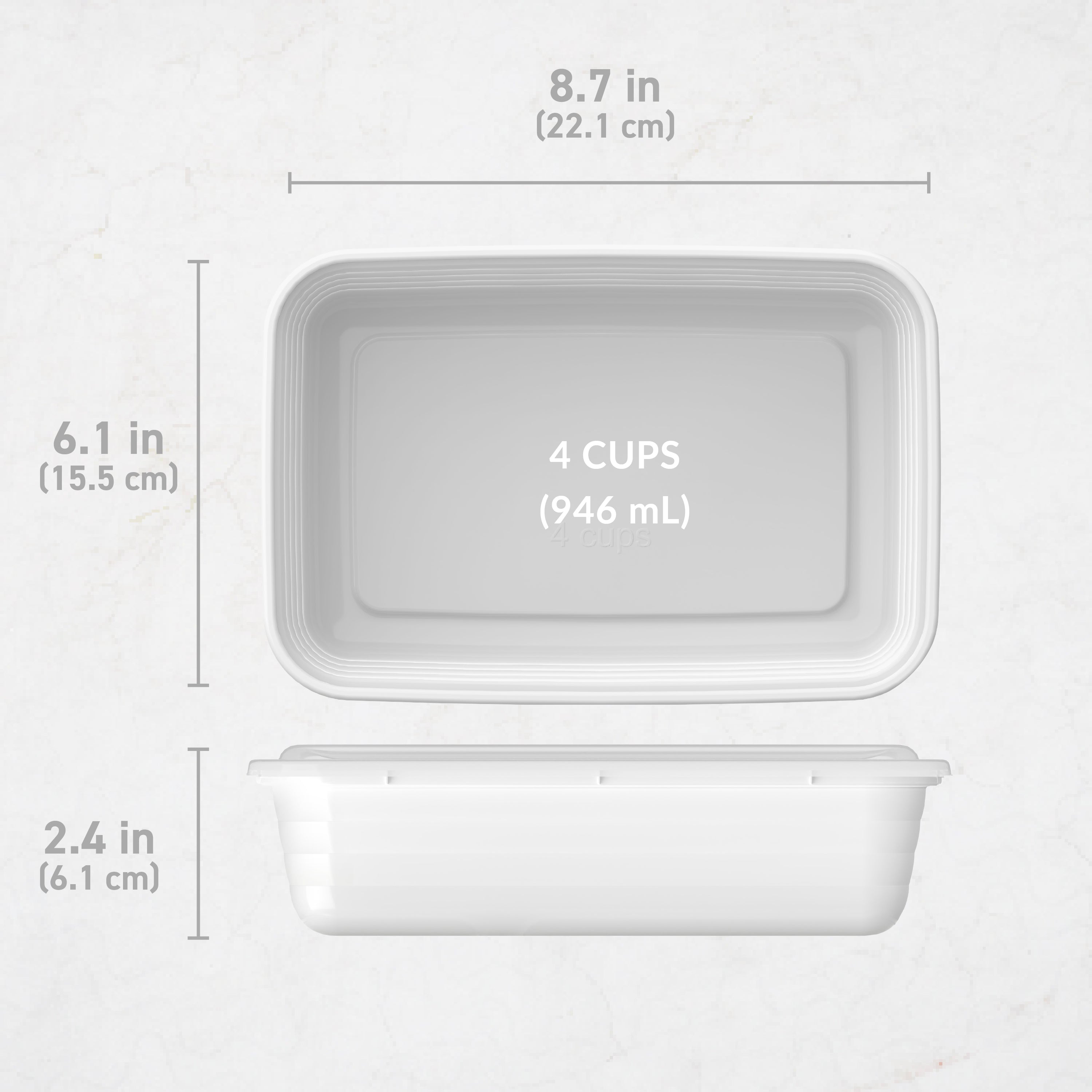 Bentgo® Prep 1-Compartment Meal Prep Containers (20-Piece)  - White | Dimensions