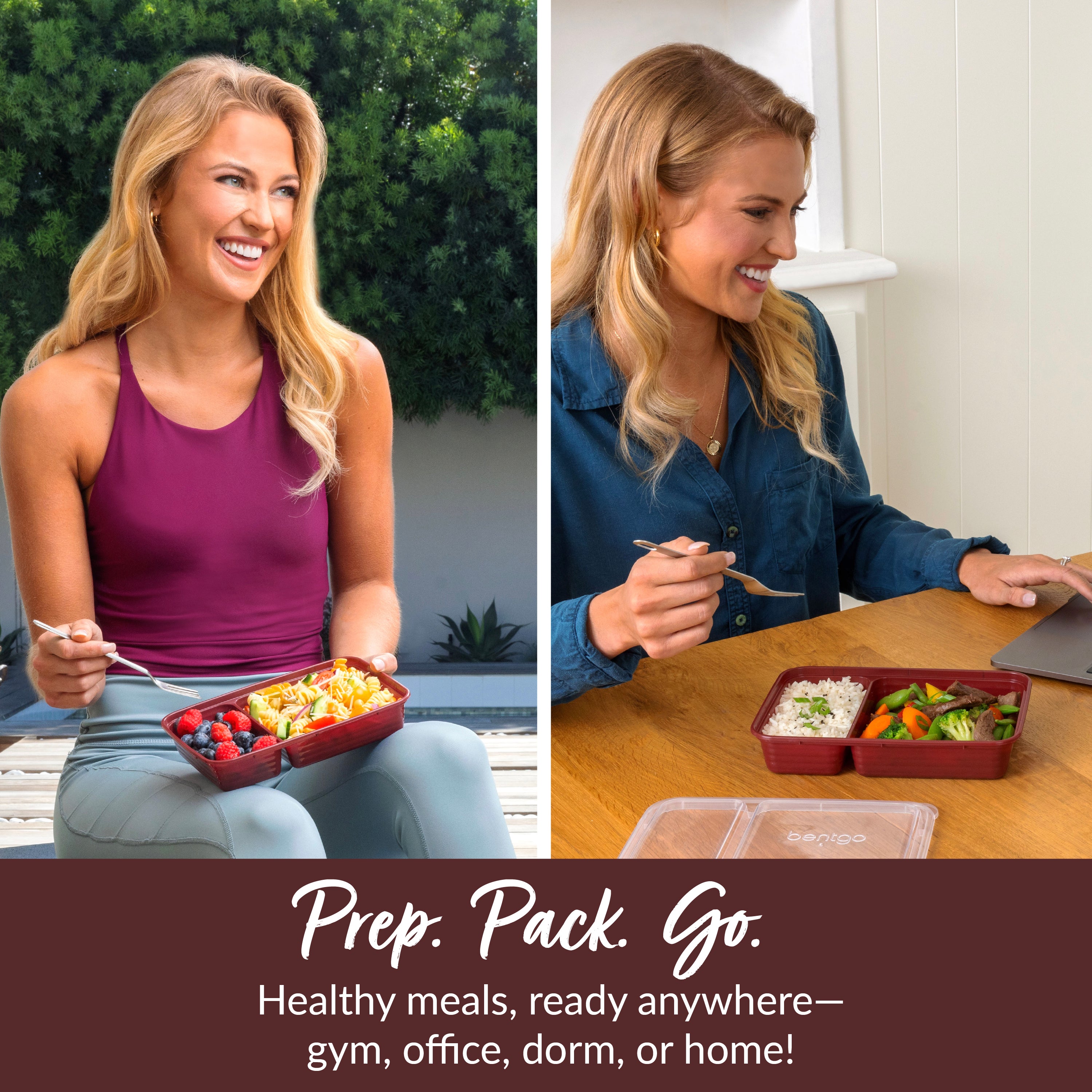 Bentgo® Prep 2-Compartment Meal Prep Containers (20-Piece) - Burgundy | Prep. Pack. Go. - Healthy Meals, Ready Anywhere - Gym, Office, Dorm, Or Home!
