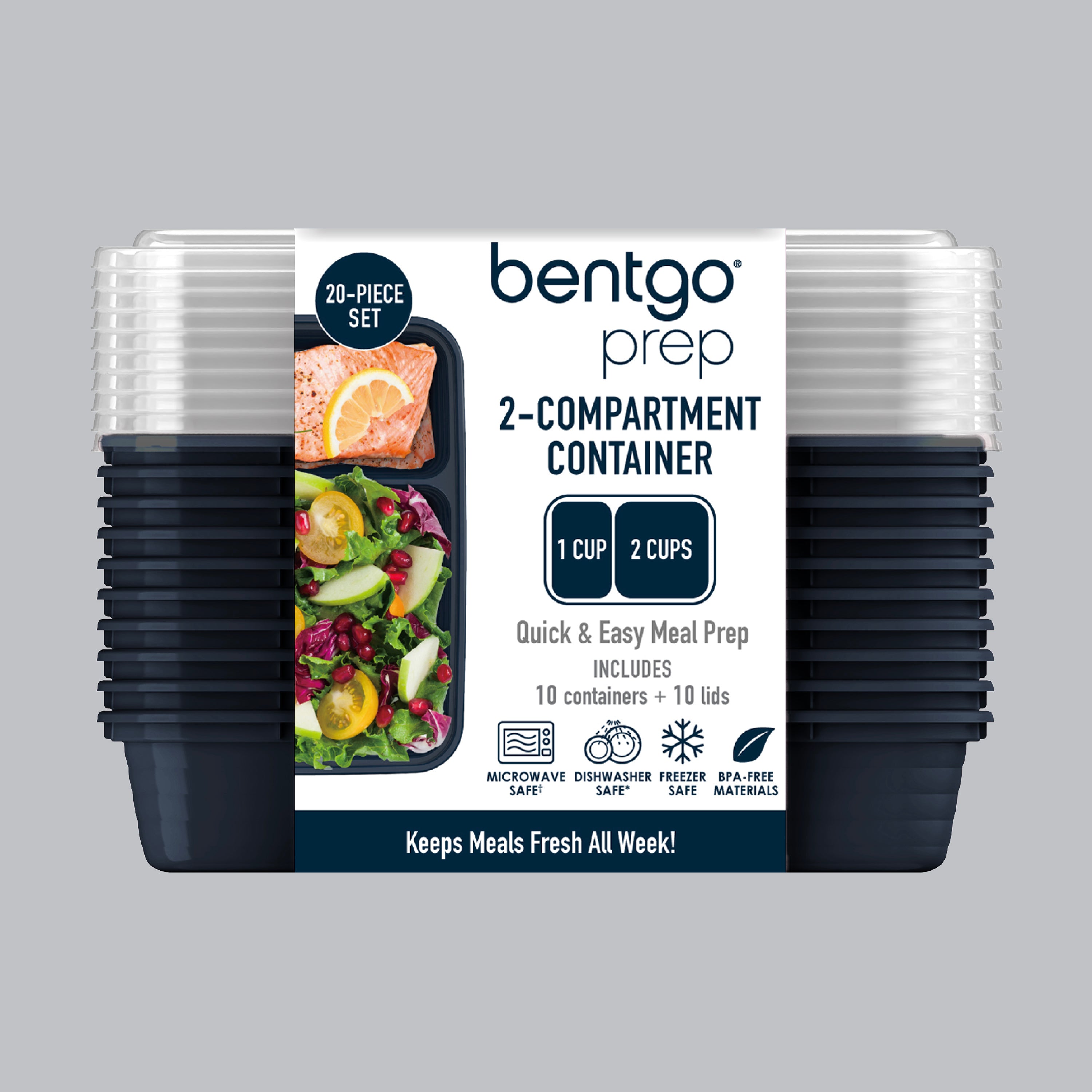 Bentgo® Prep 2-Compartment Meal Prep Containers (20-Piece) - Navy Blue | Packaging