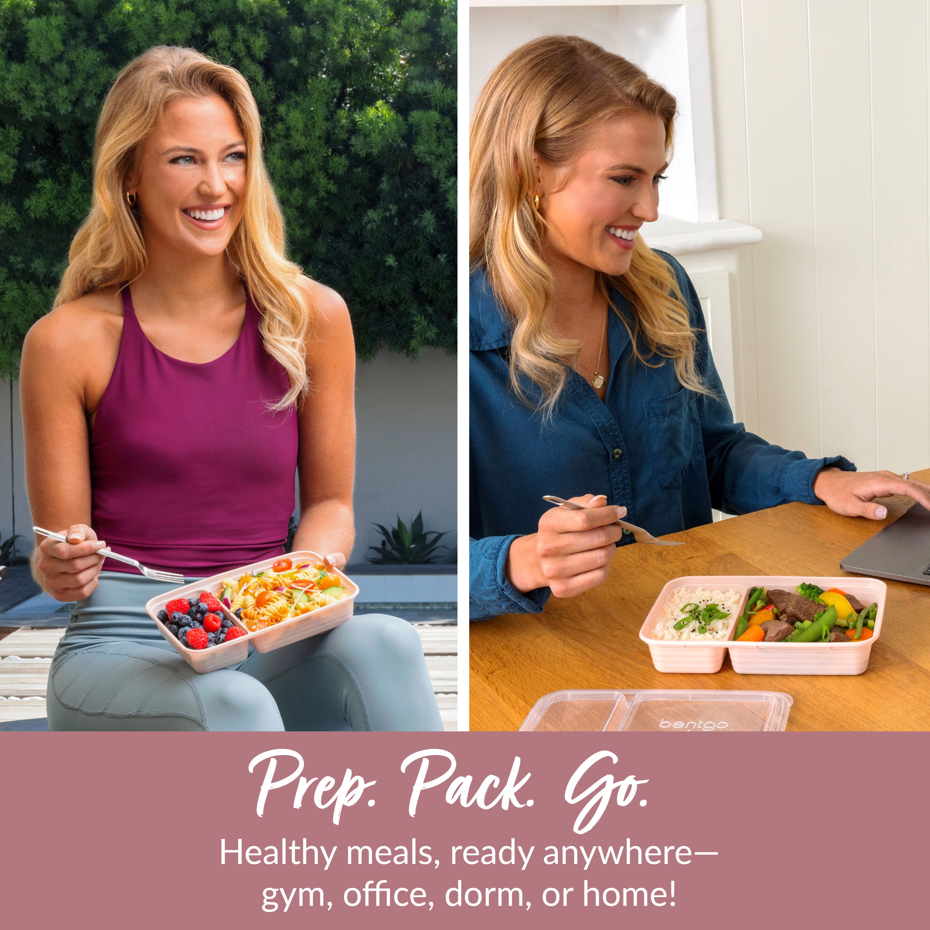 Bentgo® Prep 2-Compartment Meal Prep Containers (20-Piece)  - Blush Pink | Prep. Pack. Go. - Healthy Meals, Ready Anywhere - Gym, Office, Dorm, Or Home!