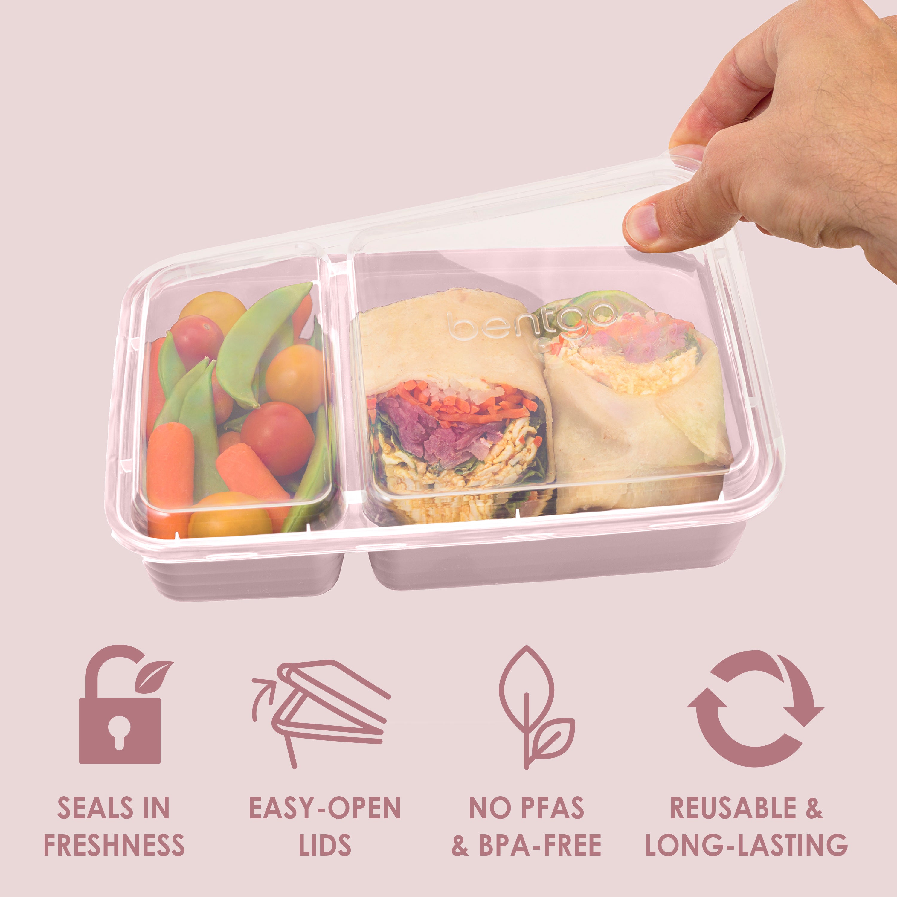 Bentgo® Prep 2-Compartment Meal Prep Containers (20-Piece)  - Blush Pink | Seals In Freshness, Easy-Open Lids, NO PFAS & BPA-Free, Reusable & Long-Lasting