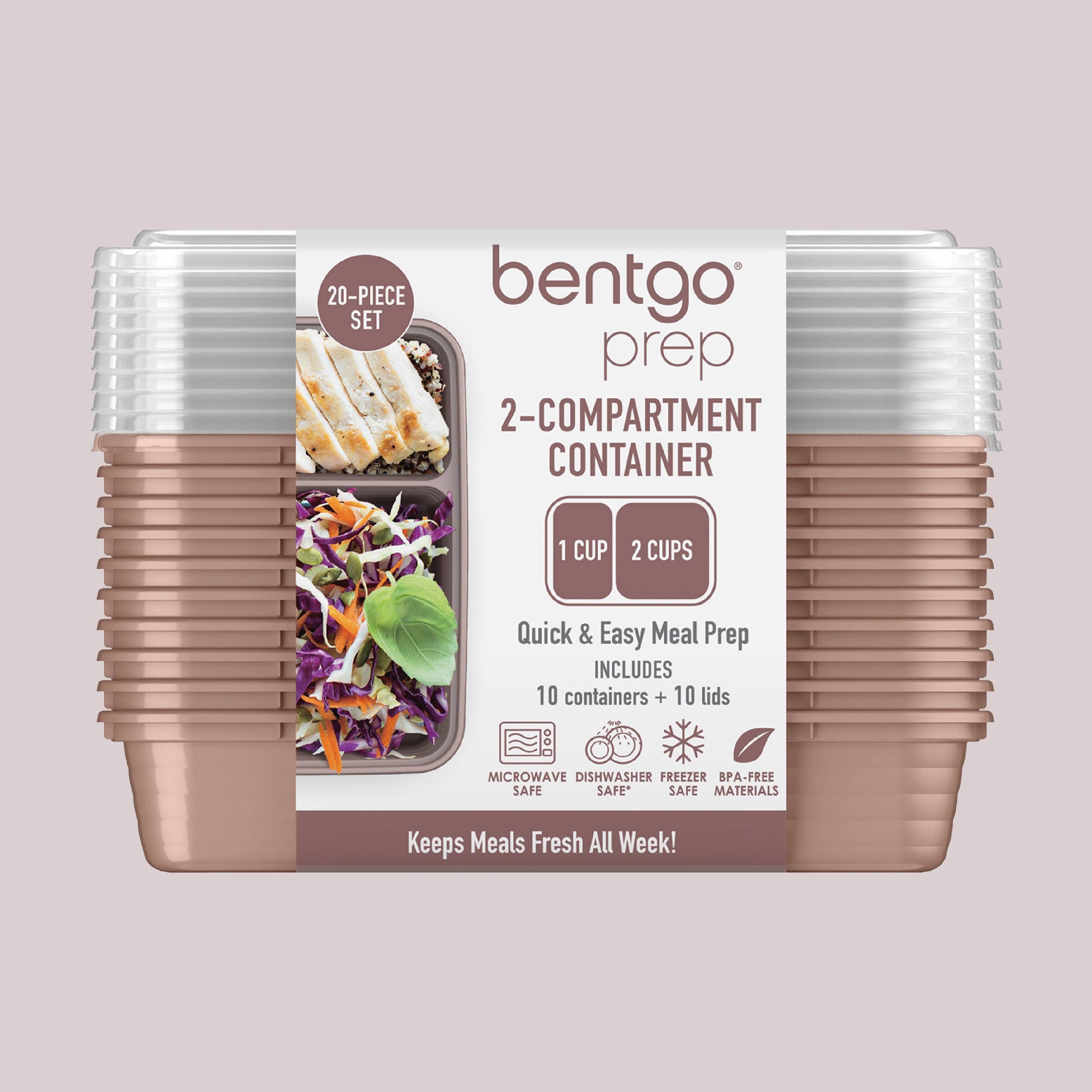 Bentgo® Prep 2-Compartment Meal Prep Containers (20-Piece) - Rose Gold | Packaging
