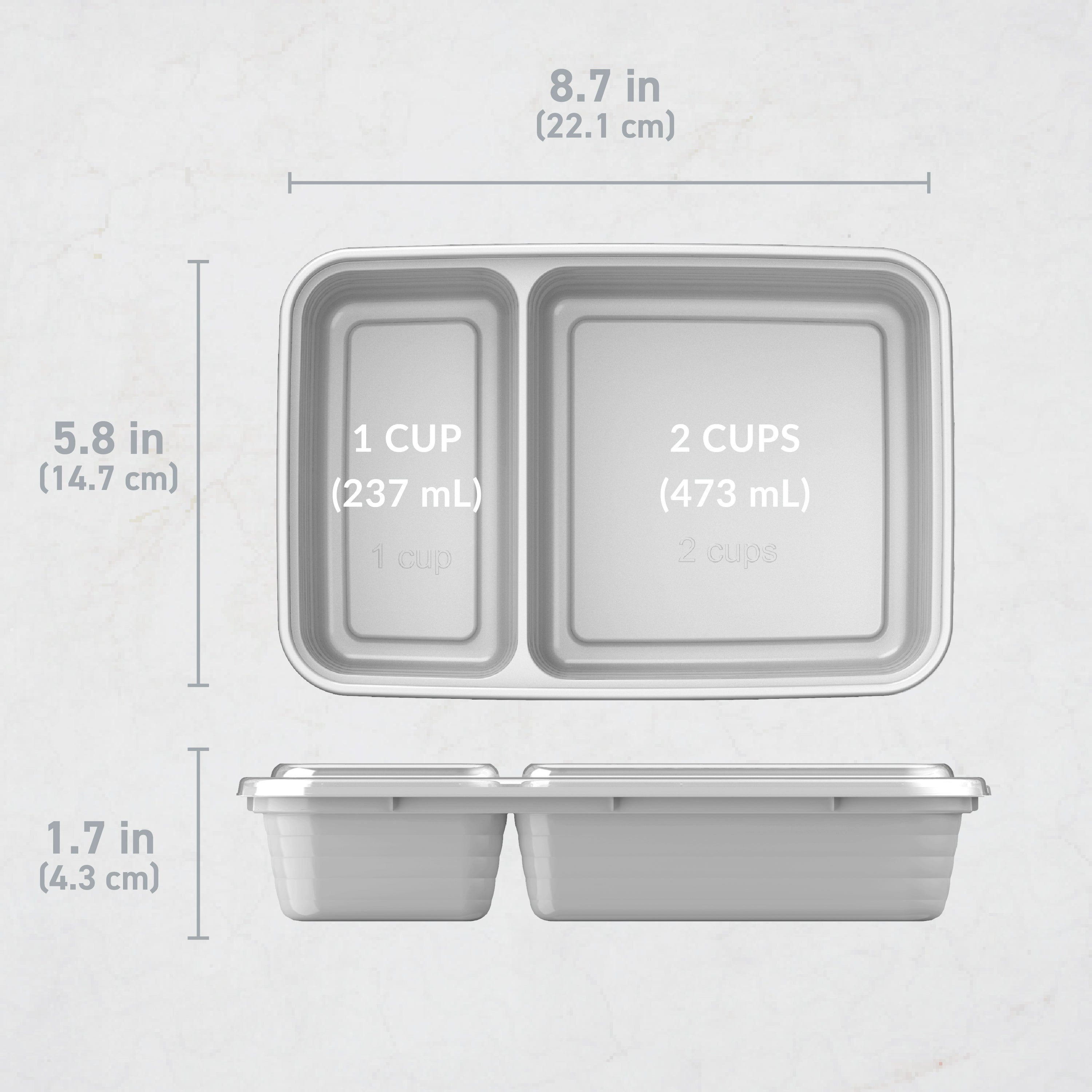 Bentgo® Prep 2-Compartment Meal Prep Containers (20-Piece) - Silver | Dimensions