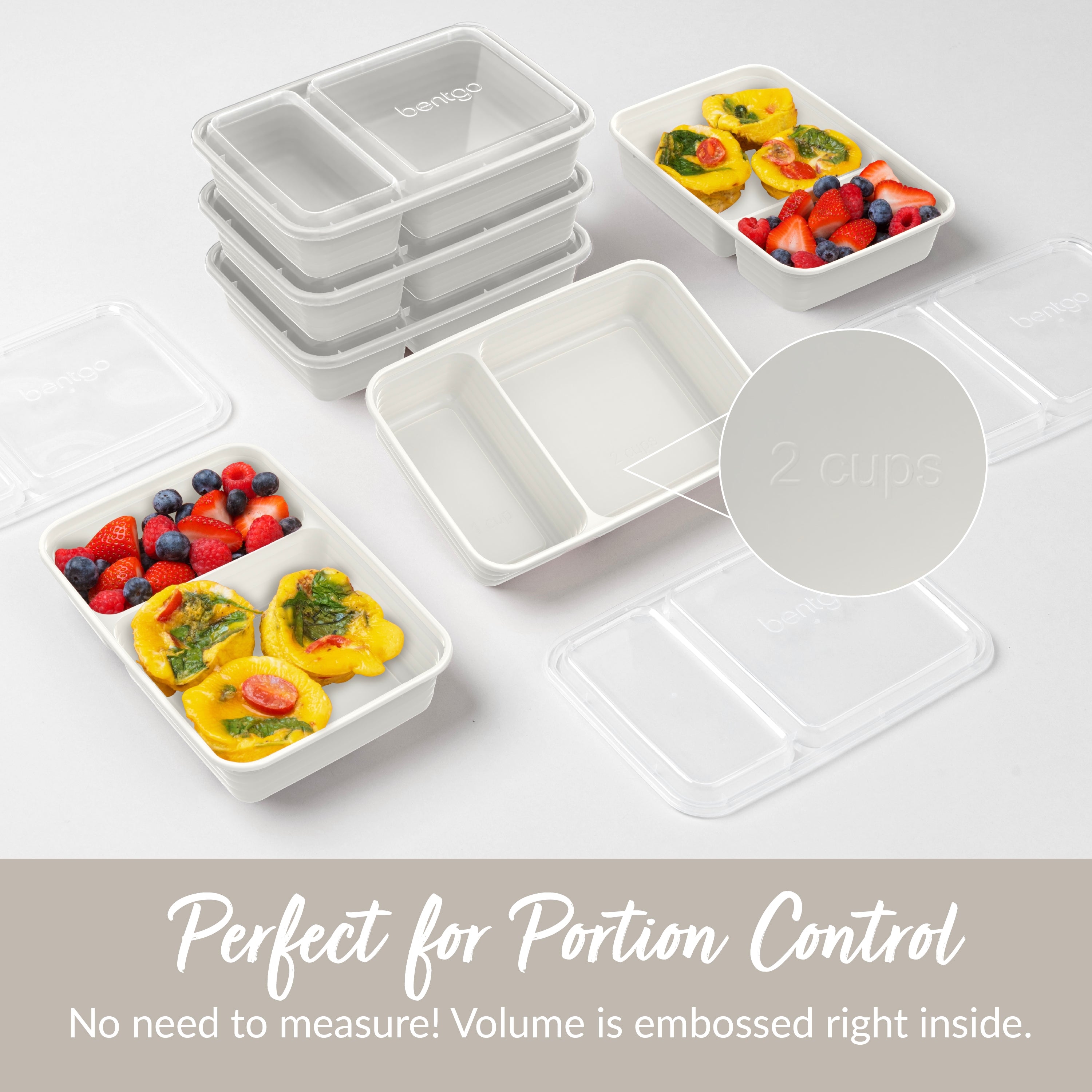 Bentgo® Prep 2-Compartment Meal Prep Containers (20-Piece) - Whisper Gray | Perfect For Portion Control - No Need To Measure! Volume Is Embossed Right Inside