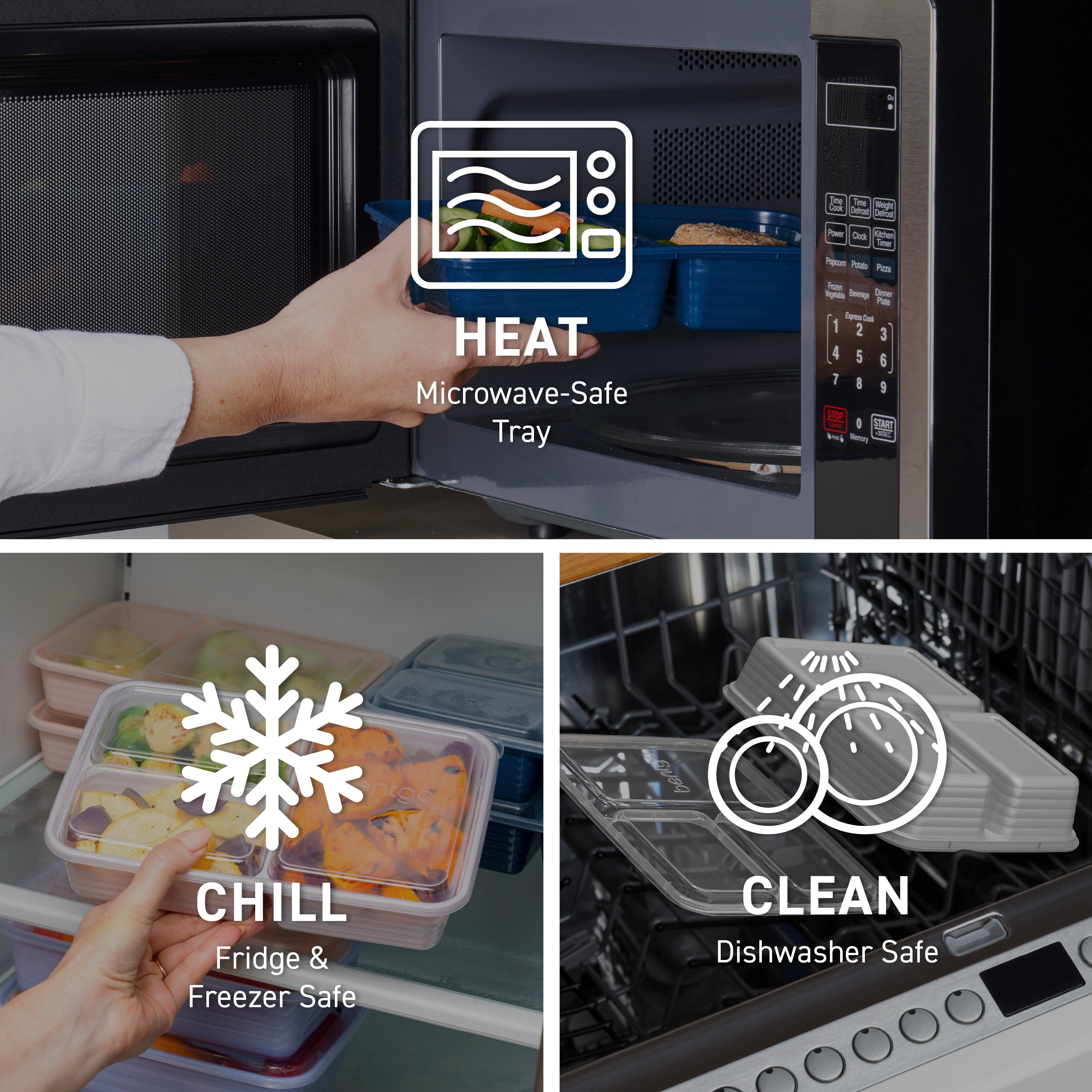 Bentgo® Prep 3-Compartment Meal Prep Containers (20-Piece) - Silver | Microwave-Safe Tray, Fridge & Freezer Safe, And Dishwasher Safe