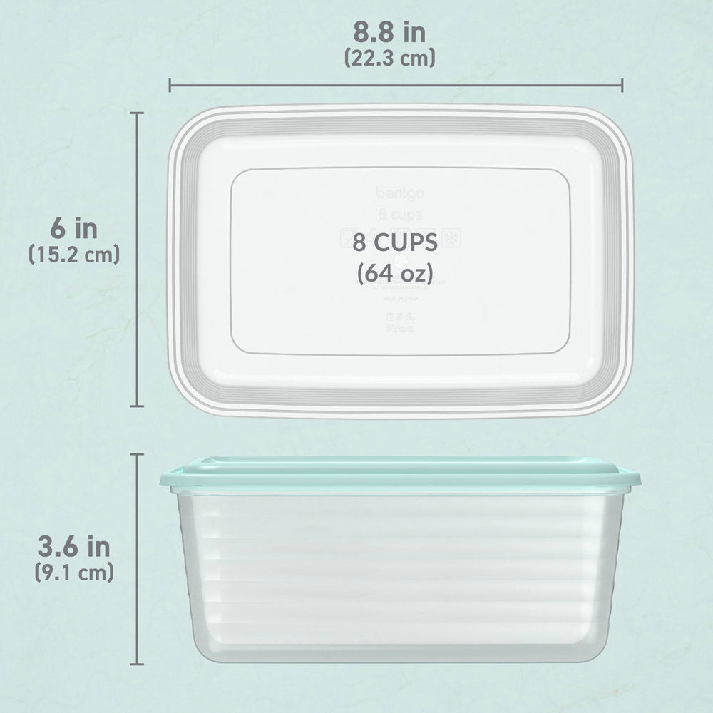 Bentgo® Prep 8-Cup Deep-Dish Container (20-Piece Set) - Aqua Splash | Dimensions