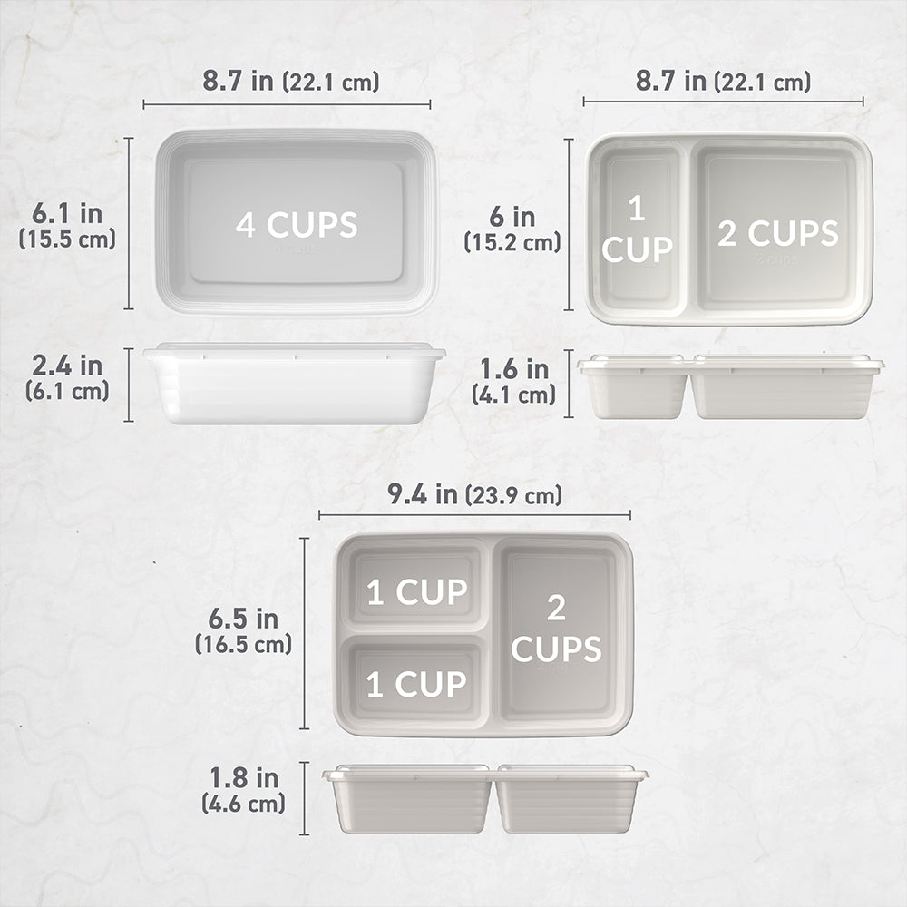 Bentgo® Prep 60-Piece Meal Prep Kit  - White Stone | Dimensions