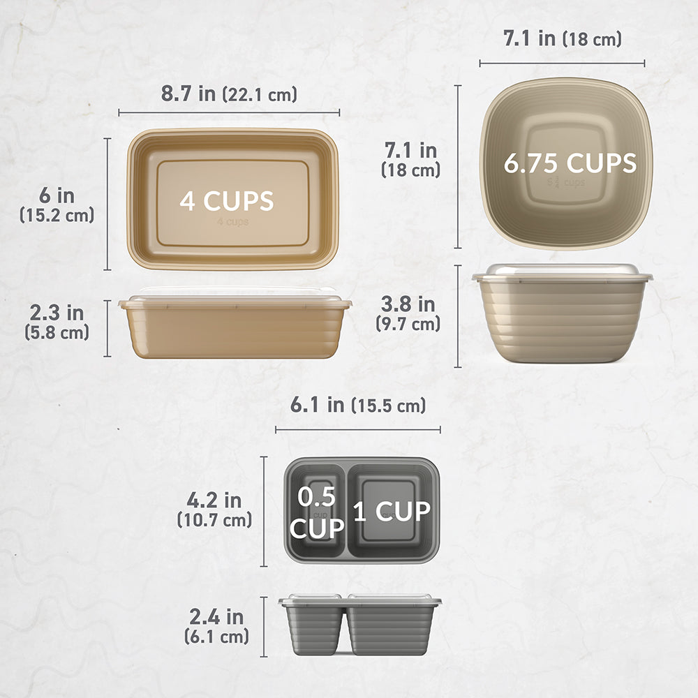 Bentgo® Prep 60-Piece Variety Meal Prep Kit - Gleam Metallics | Dimensions