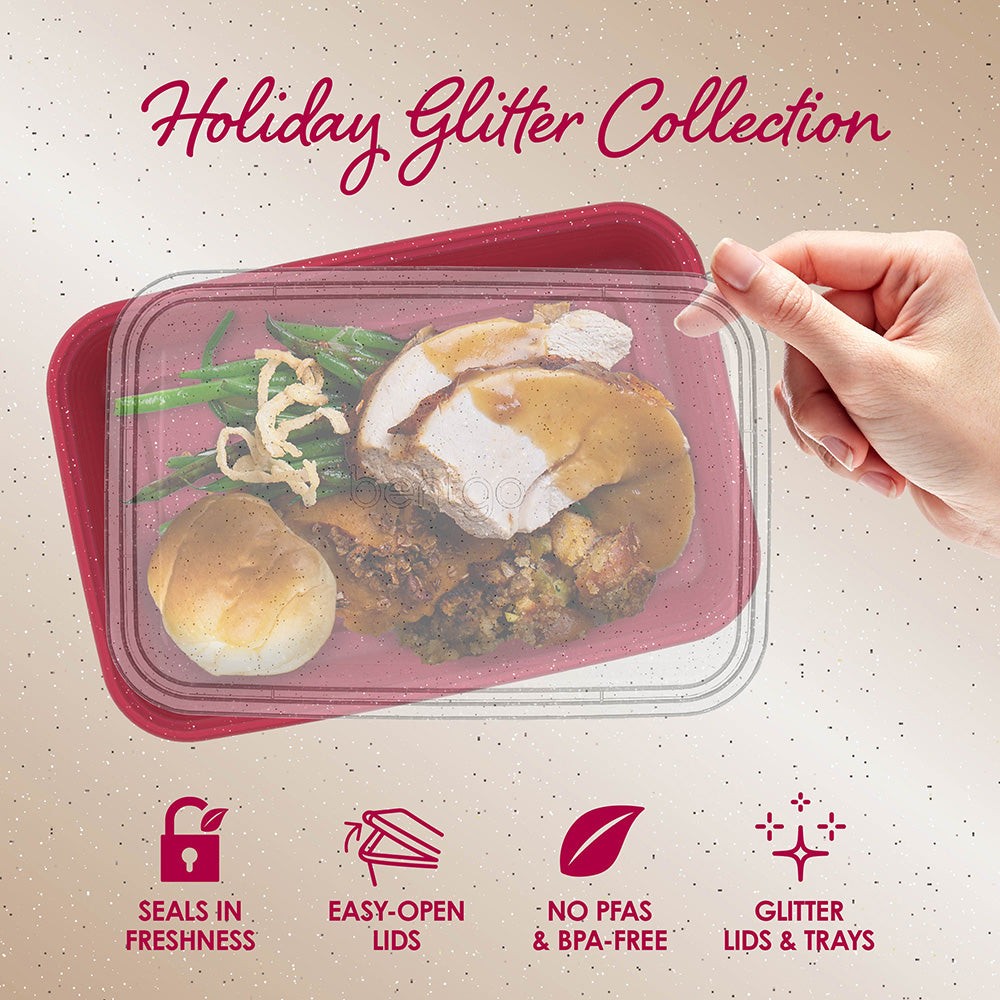 Bentgo® Prep Holiday Food Storage Set (60-Piece) - Holiday Glitter Collection | Seals In Freshness, Easy-Open Lids, No PFAS & BPA-Free, And Glitter Lids & Trays