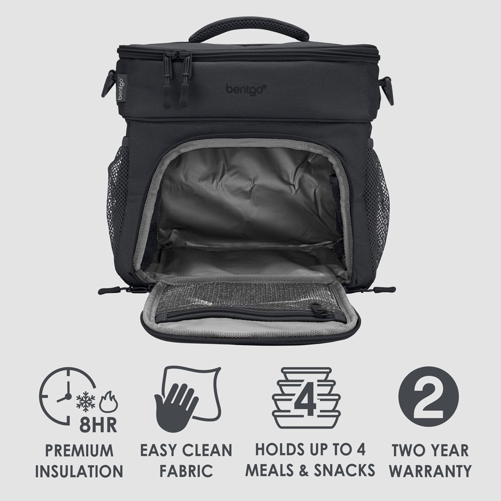 Bentgo Prep Deluxe Multimeal Bag in Dark Gray. 8hour Premium Insulation. Easy Clean Fabric. Holds Up To 4 Meals & Snacks. 2 Year Warranty.