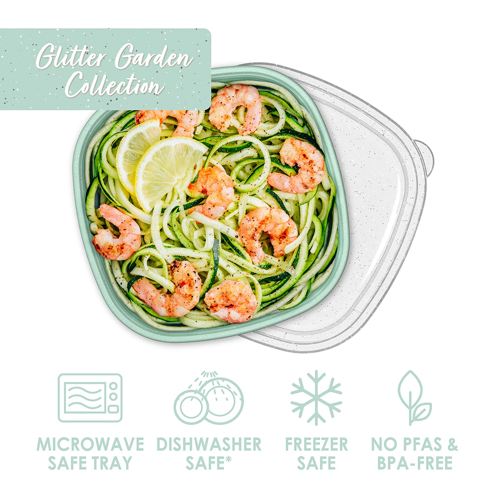 Bentgo® Prep 1-Compartment Bowls - Sage Leaf Glitter | Microwave Safe Bowl, Dishwasher Safe, Freezer Safe, No PFAs & BPA-Free