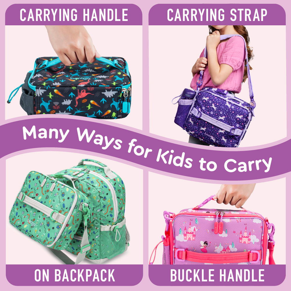 Bentgo® Kids Prints Lunch Bag - Fairies | Many Ways For Kids To Carry - Carrying Handle, Carrying Strap, On Backpack, And Buckle Handle