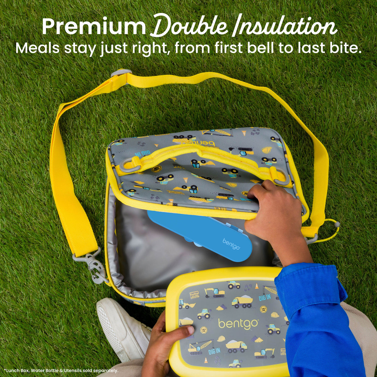 Bentgo® Kids Prints Lunch Bag - Construction Trucks | Premium Double Insulation - Meals Stay Just Right, From First Bell To Last Bite