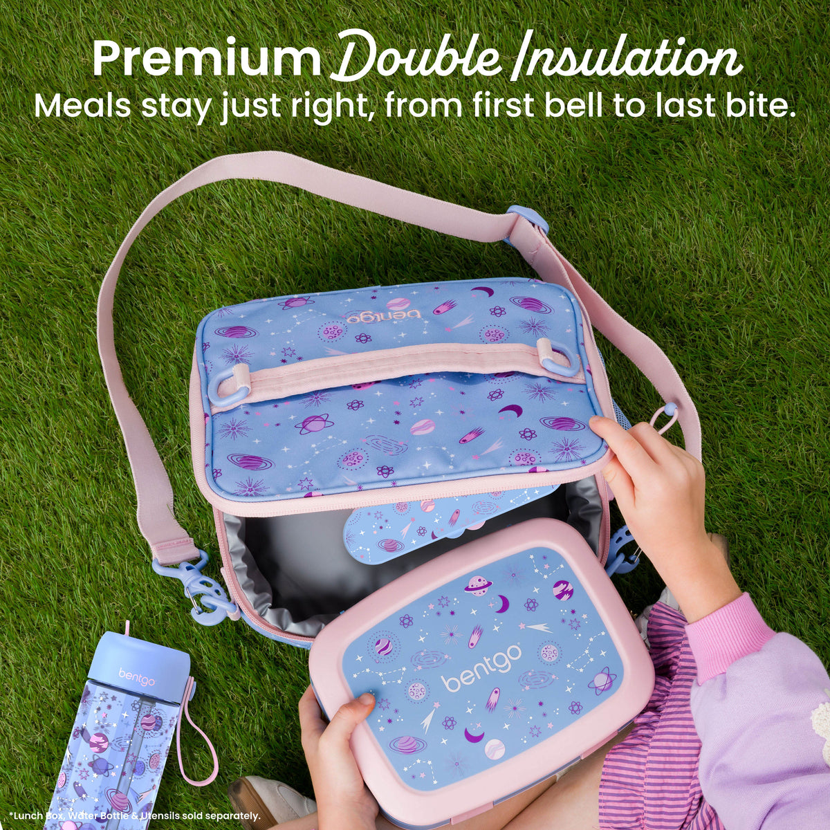 Bentgo® Kids Prints Lunch Bag - Lavender Galaxy | Premium Double Insulation - Meals Stay Just Right, From First Bell To Last Bite