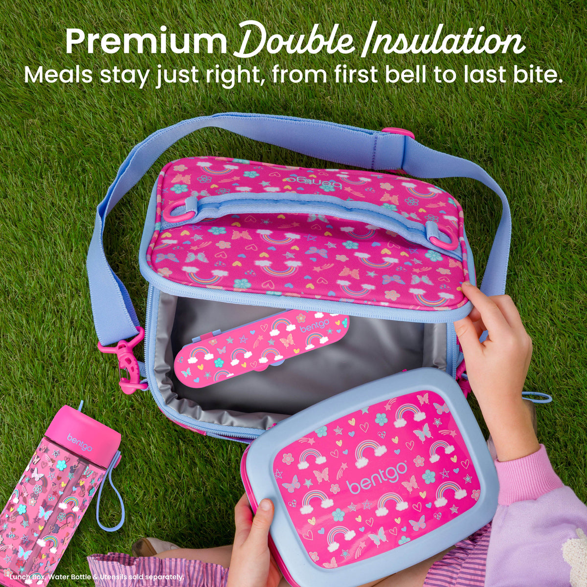 Bentgo® Kids Prints Lunch Bag - Rainbows and Butterflies | Premium Double Insulation - Meals Stay Just Right, From First Bell To Last Bite