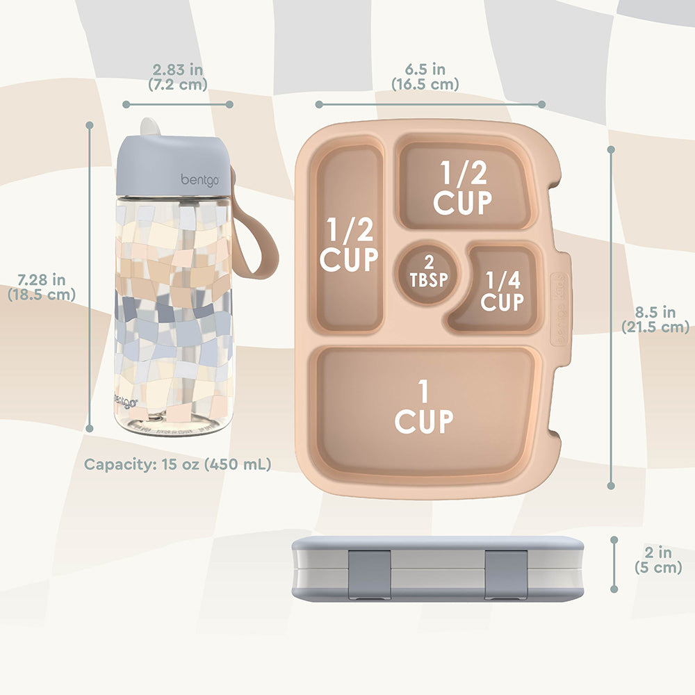 Bentgo Kids Whimsy & Wonder Prints Pack  - Checker Gradient | Lunch Box And Water Bottle Dimensions + What’s In The Box
