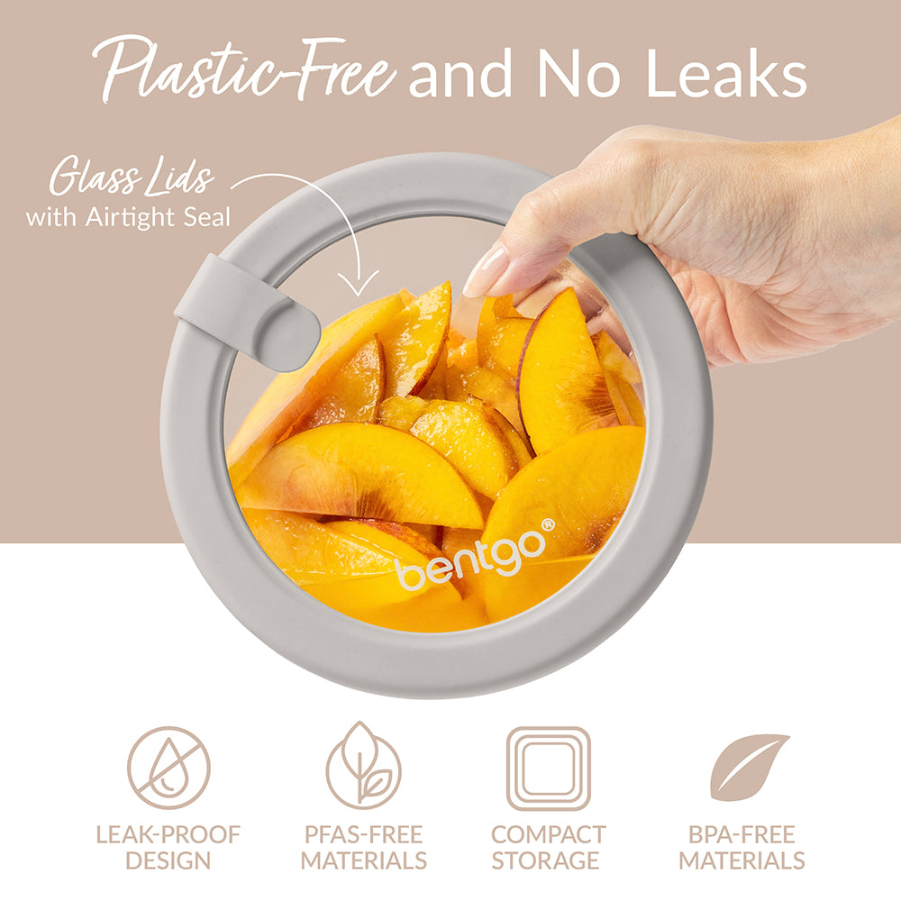 Bentgo Signature Glass Food Storage Set (18-Piece) - White Stone | Plastic-Free & No Leaks - Leak-Proof Design, PFAS-Free, BPA-Free, And Compact Storage