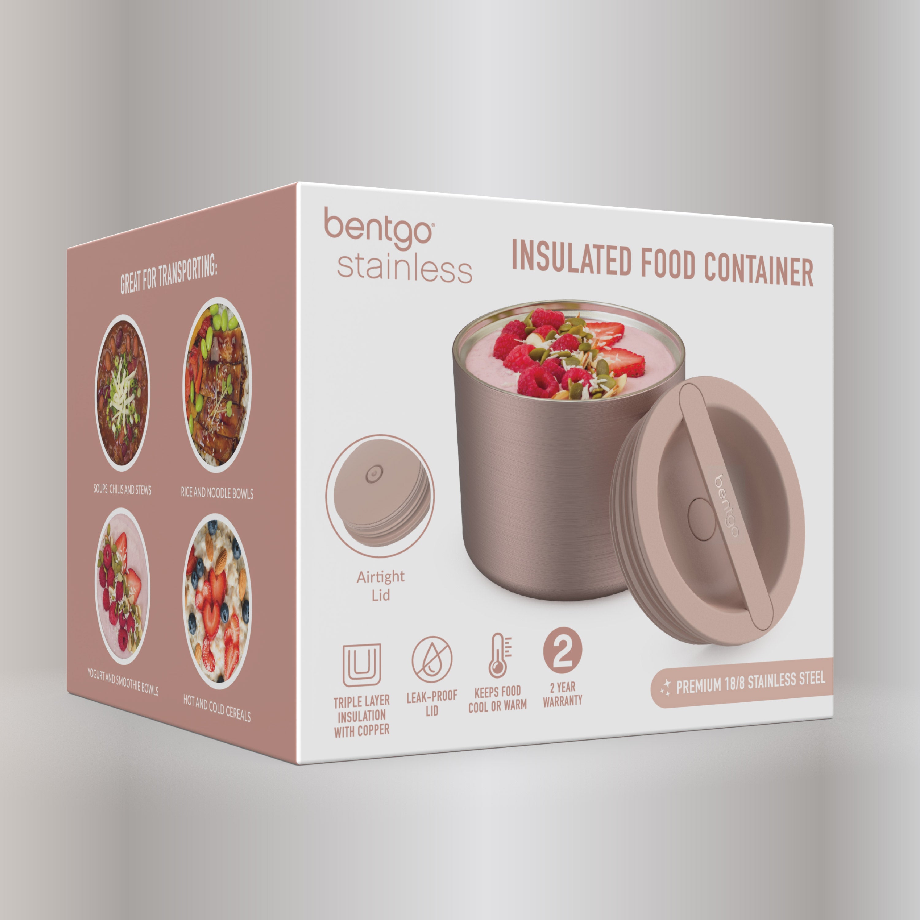 Bentgo® Stainless Steel Insulated Food Container - Rose Gold | Product Packaging