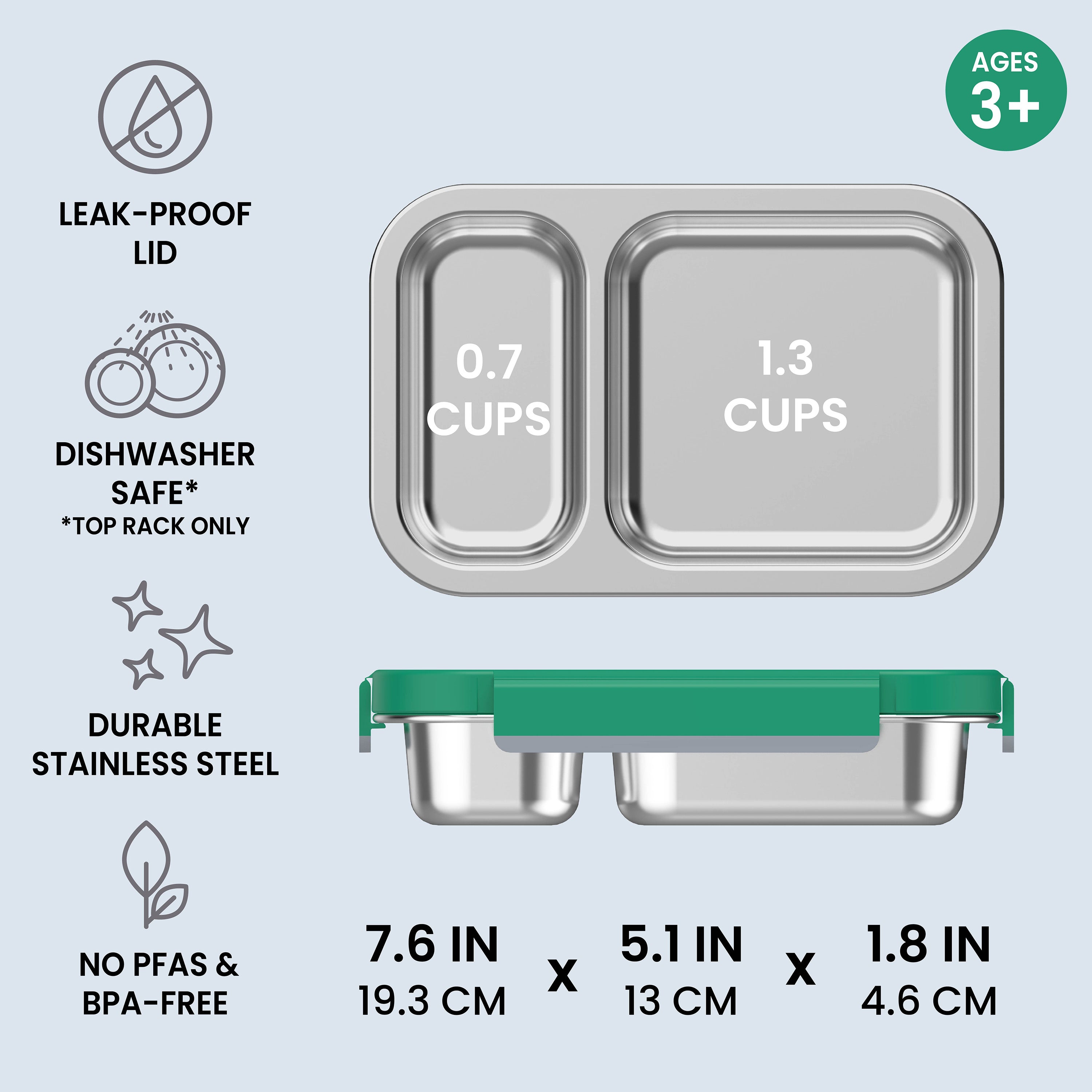 Bentgo Stainless Steel Snack Box - Gray Leaf | Leak-Proof Lid, Dishwasher Safe (Top Rack Only), Durable Stainless Steel, No PFAs & BPA-Free
