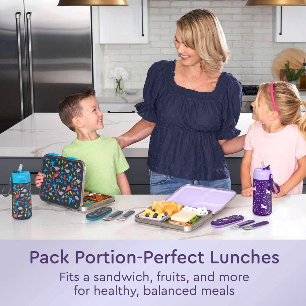 Bentgo® Kids Stainless Steel Prints Lunch Box - Unicorn | Pack Portion-Perfect Lunches - Fits A Sandwich, Fruits, And More For Healthy, Balanced Meals