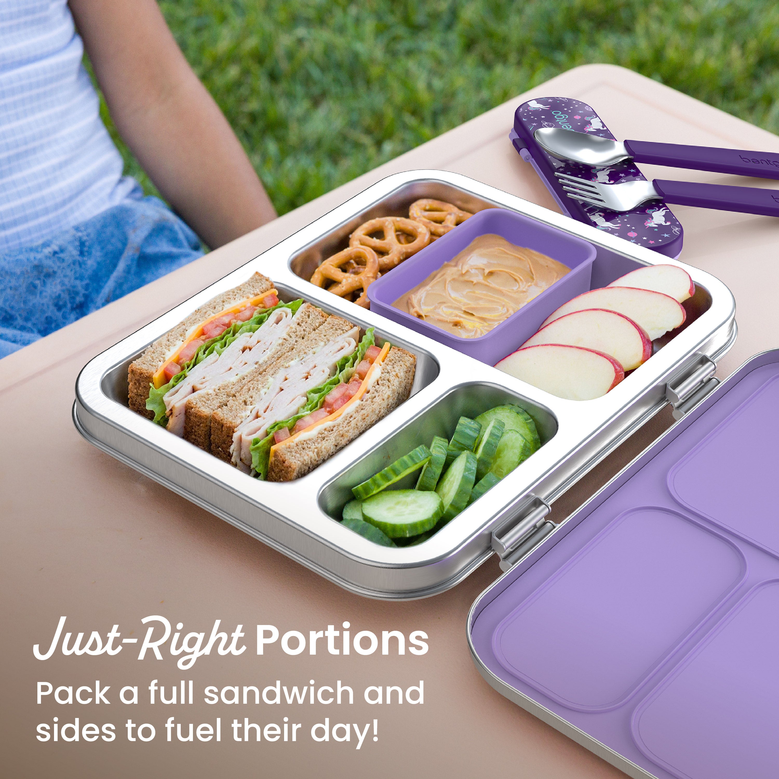 Bentgo® Kids Stainless Steel Prints Lunch Box - Unicorn | Just-Right Portions - Pack A Full Sandwich And Sides To Fuel Their Day