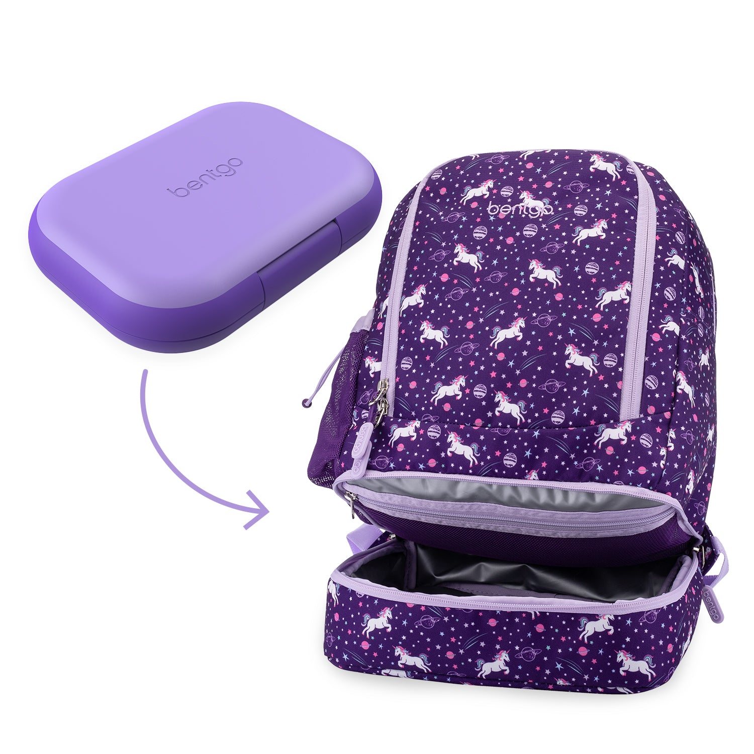 Bentgo® Chill Kids Lunch Box & Backpack - Unicorn/Purple