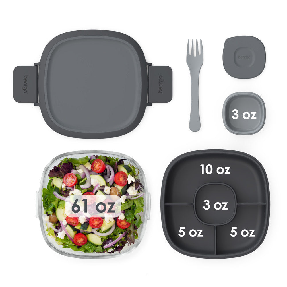 Bentgo® Glass Salad Container | Leak Proof Salad Container - Dark Gray