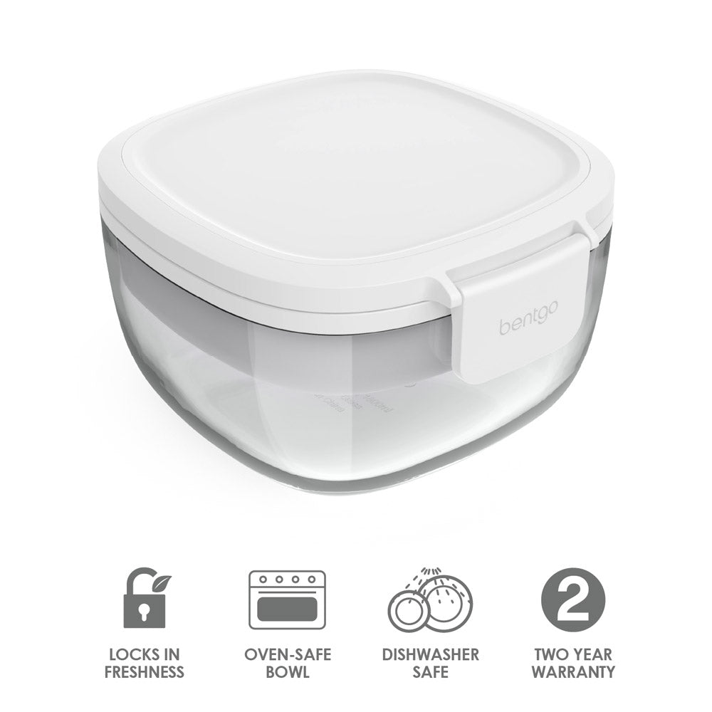 Bentgo® Glass Salad Container | Leak Proof Salad Container - White