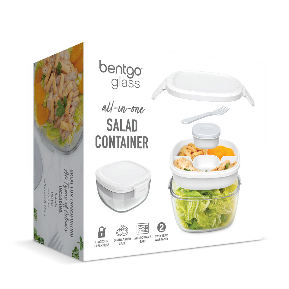 Bentgo® Glass Salad Container | Leak Proof Salad Container - White