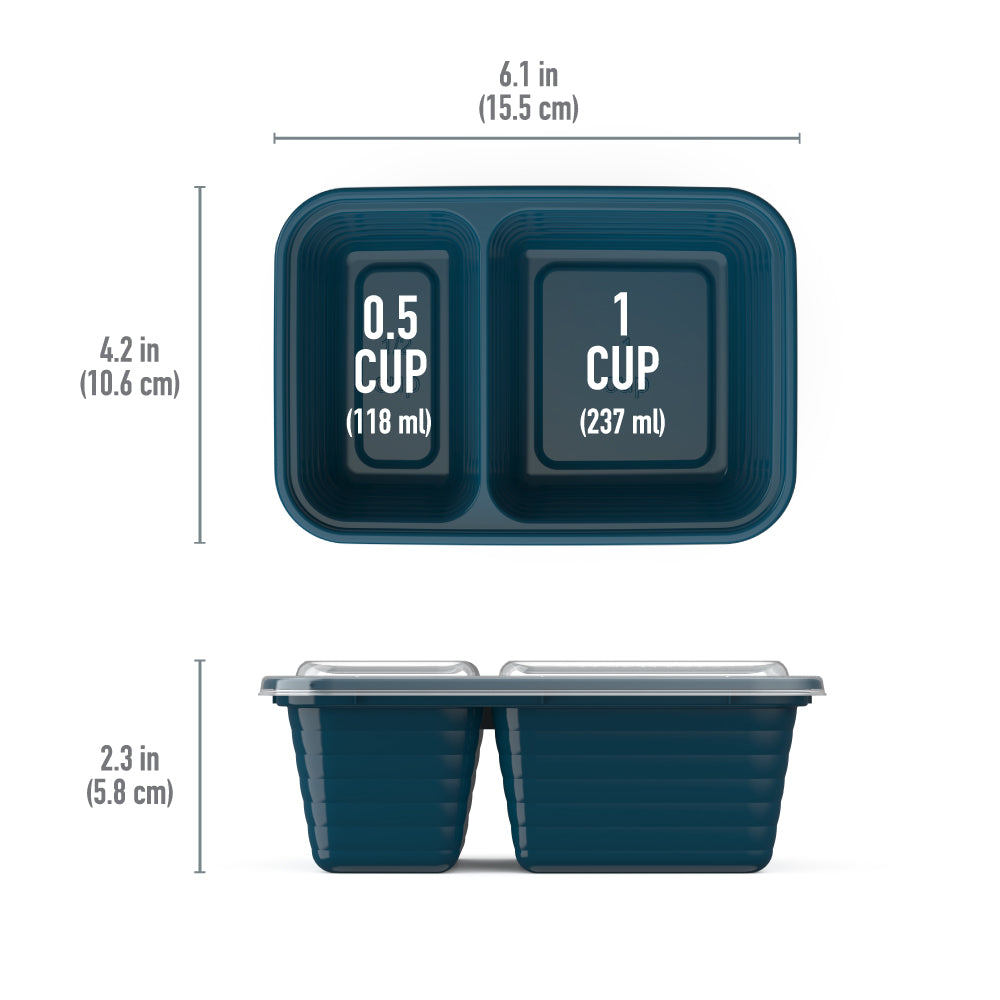 Bentgo® Prep 2-Compartment Snack Containers (20-Piece) - Deep Teal | Product Dimensions