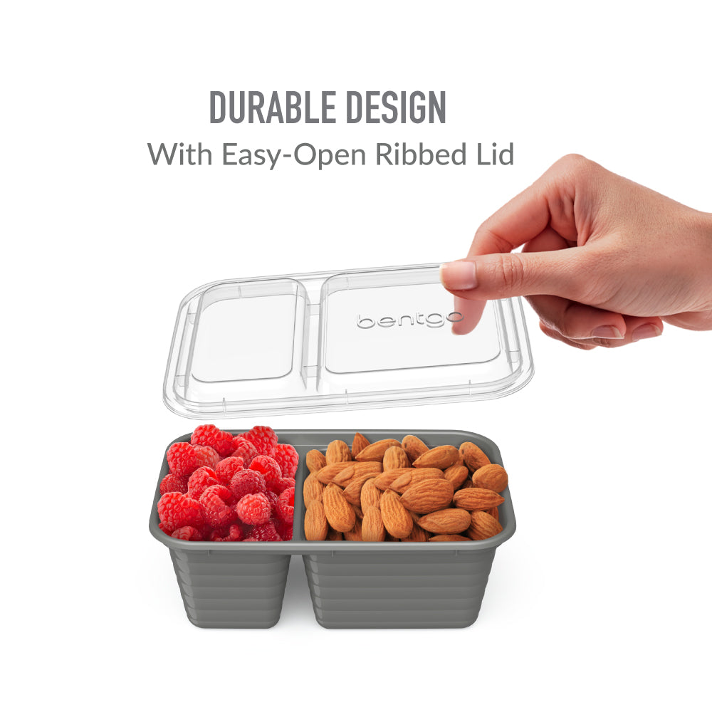 Bentgo® Prep 2-Compartment Snack Containers (20-Piece) - Pewter | Durable Design With Easy-Open Ribbed Lid