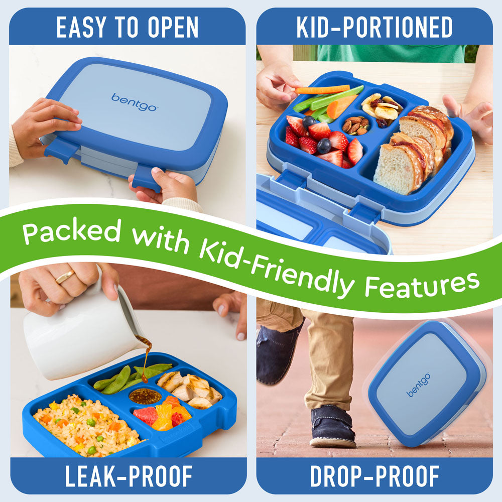Bentgo® Kids Lunch Box (2-Pack) - Blue | Kids Lunch Box Packed With Kid-Friendly Features Such As Easy To Open And Drop-Proof
