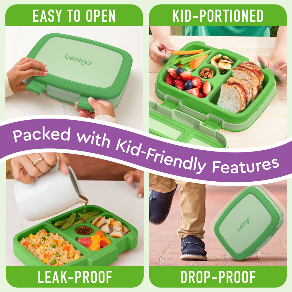 Bentgo® Kids Lunch Box (2-Pack) - Green | Kids Lunch Box Packed With Kid-Friendly Features Such As Easy To Open And Drop-Proof