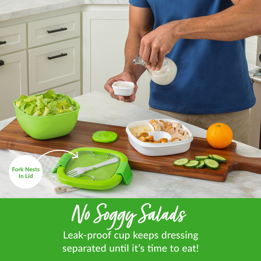 Bentgo® Salad Container (2-Pack)  - Green | No Soggy Salads - Leak-Proof Cup Keeps Dressing Separated Until It’s Time To Eat!