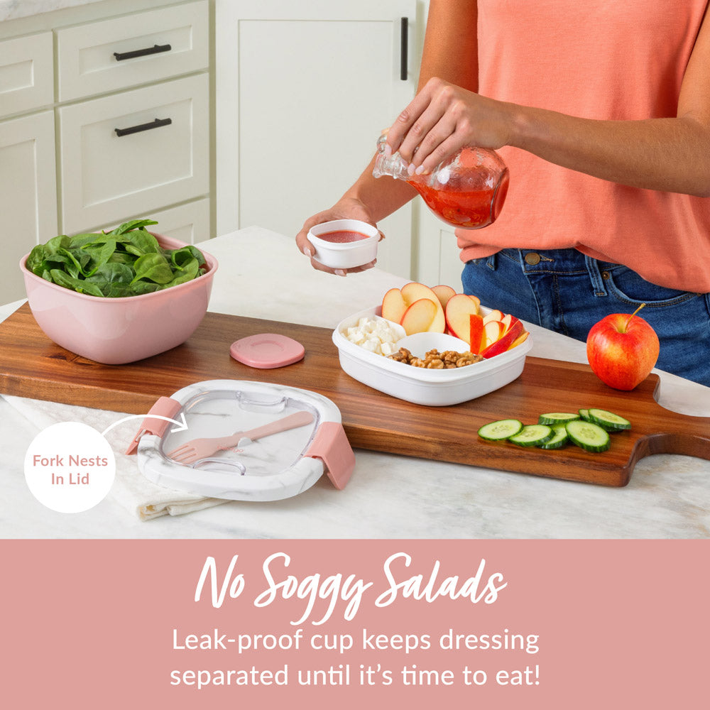 Bentgo® Salad Container (2-Pack)  - Blush Marble | No Soggy Salads - Leak-Proof Cup Keeps Dressing Separated Until It’s Time To Eat!