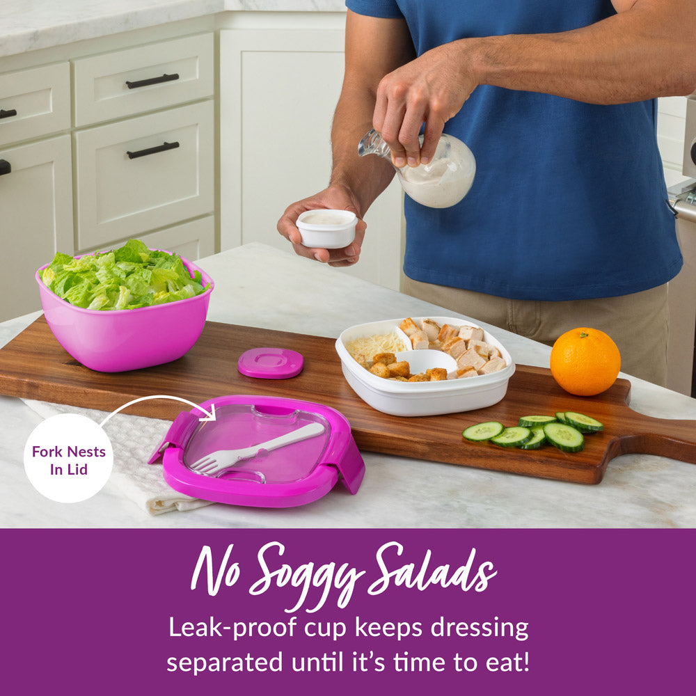 Bentgo® Salad Container (2-Pack)  - Purple | No Soggy Salads - Leak-Proof Cup Keeps Dressing Separated Until It’s Time To Eat!