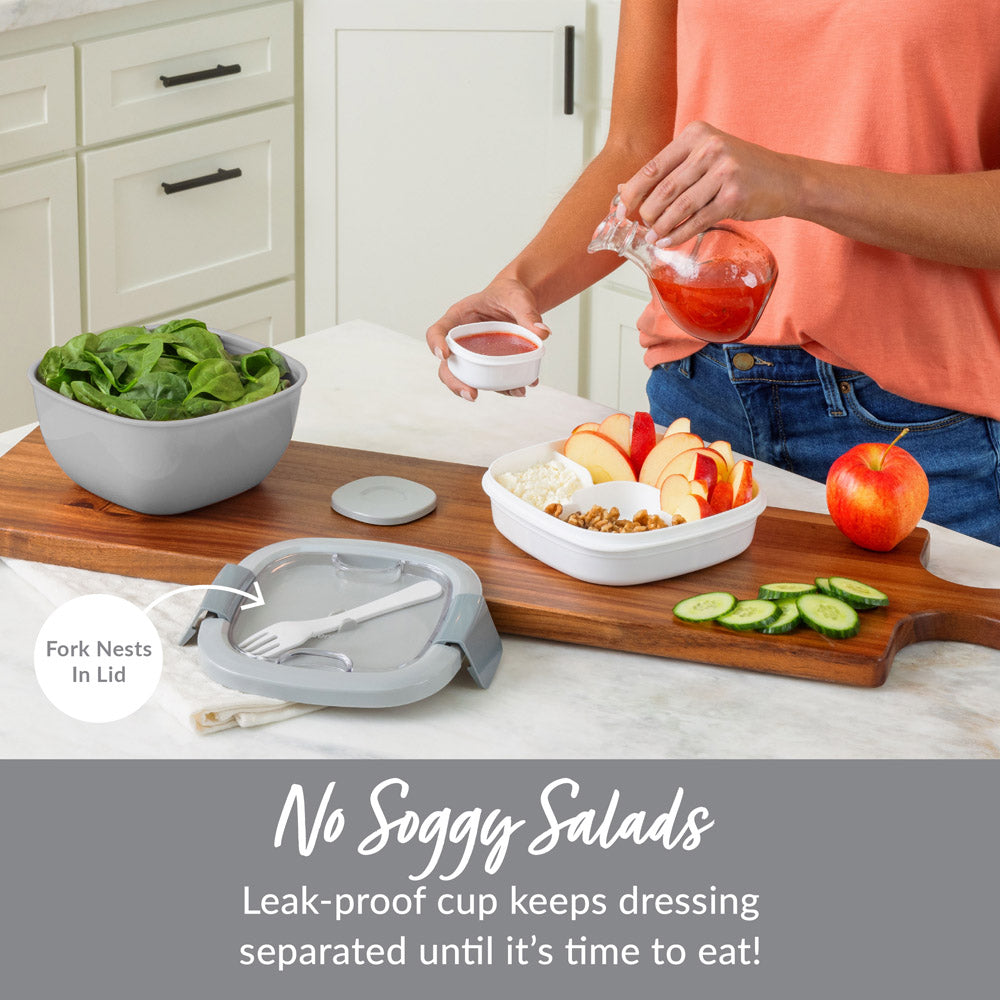 Bentgo® Salad Container (2-Pack)  - Gray | No Soggy Salads - Leak-Proof Cup Keeps Dressing Separated Until It’s Time To Eat!