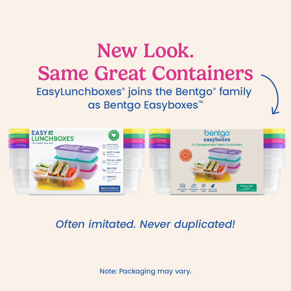 Bentgo® Easyboxes 4-Compartment Snack Containers 8-Piece Set - Brights | New Look. Same Great Containers - EasyLunchboxes® joins the Bentgo® family as Bentgo Easyboxes™