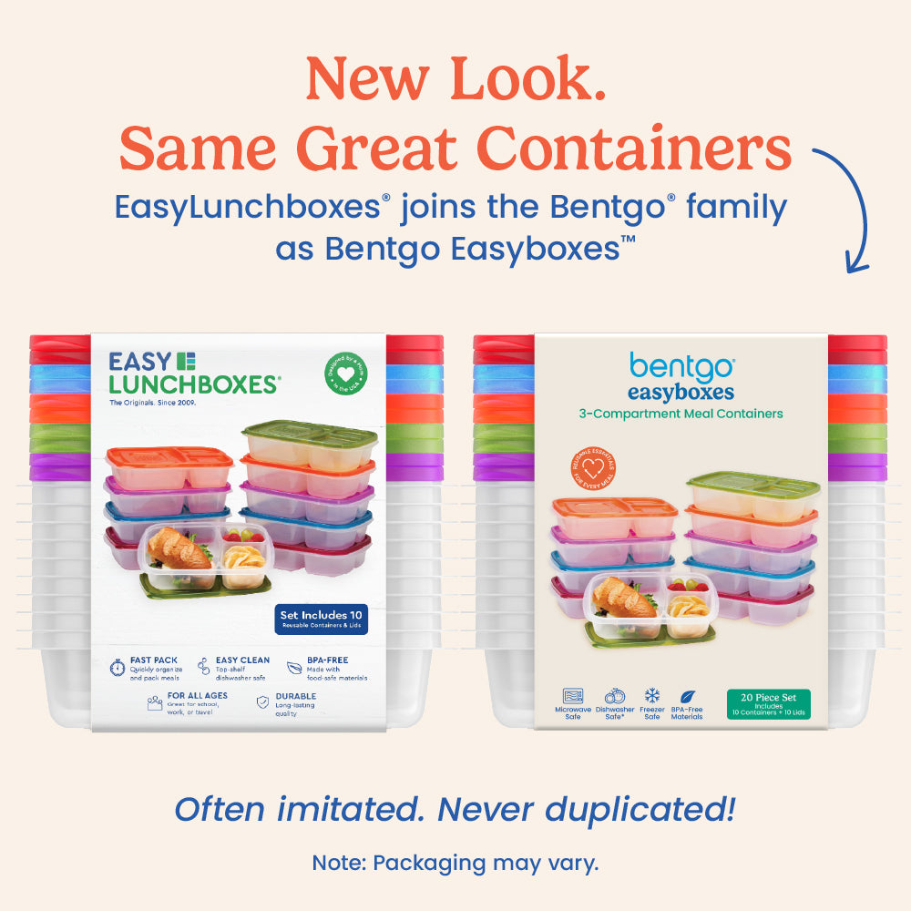 Bentgo® Easyboxes 4-Compartment Snack Containers 20-Piece Set - Classic | New Look. Same Great Containers - EasyLunchboxes® joins the Bentgo® family as Bentgo Easyboxes™