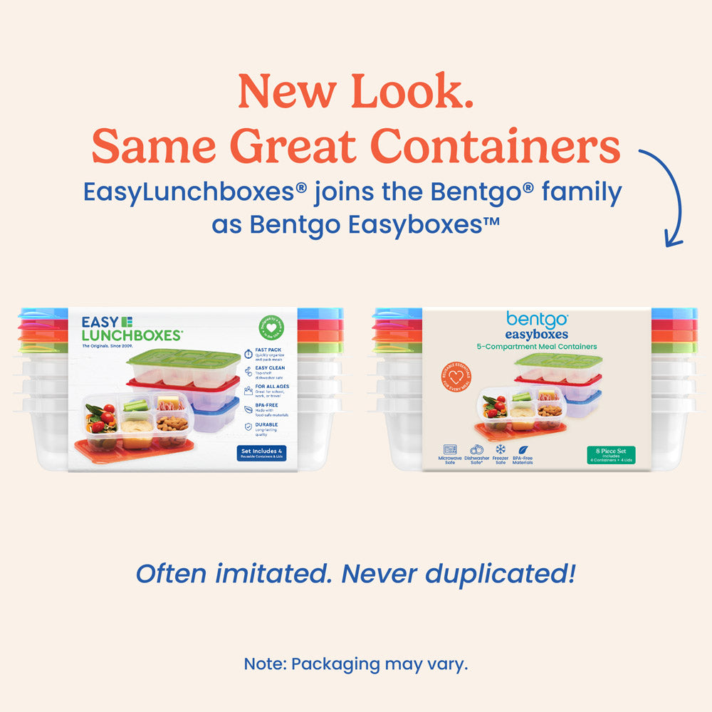 Bentgo Easyboxes 5-Compartment Food Containers 8-Piece Set - Classic | New Look. Same Great Containers - EasyLunchboxes® joins the Bentgo® family as Bentgo Easyboxes™