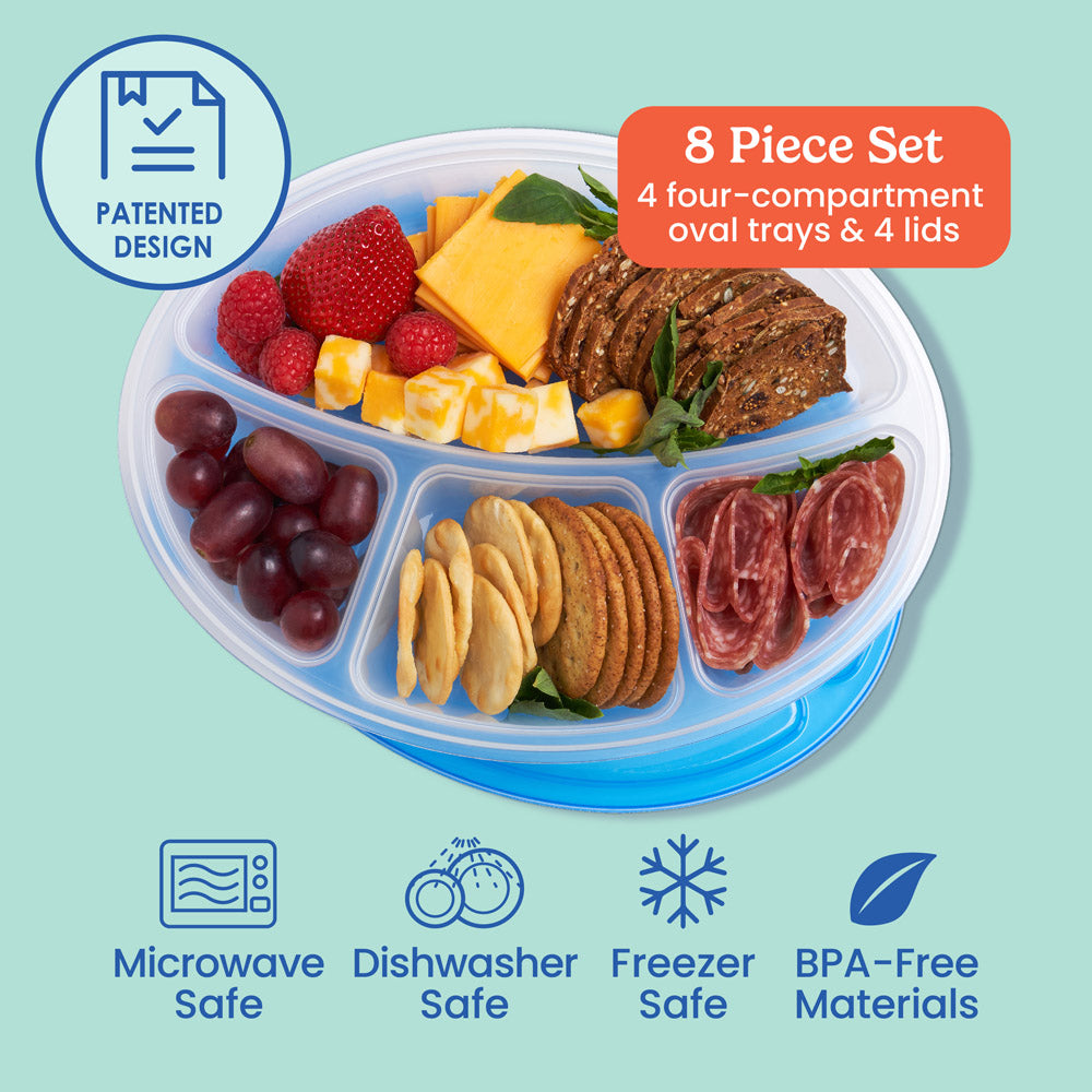 Stackable Oval Containers Bentgo® Easyboxes 4-Compartment Oval Containers 8-Piece Set