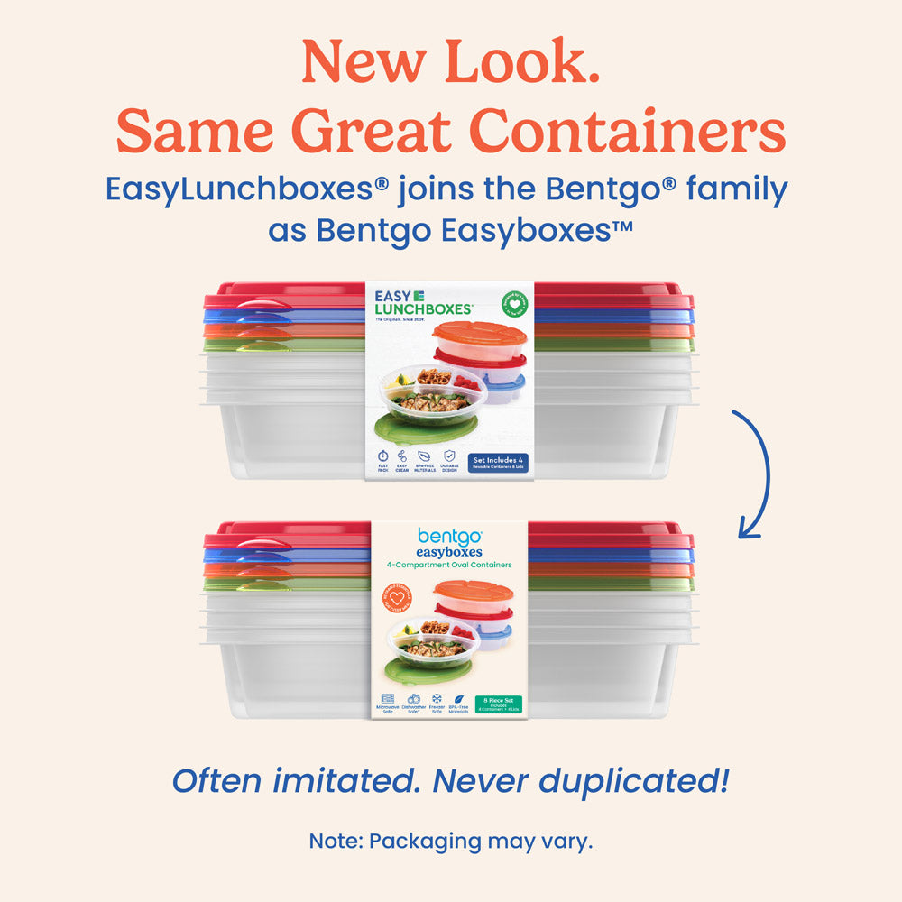 Bentgo® Easyboxes 4-Compartment Oval Containers - Classic | New Look. Same Great Containers - EasyLunchboxes® joins the Bentgo® family as Bentgo Easyboxes™