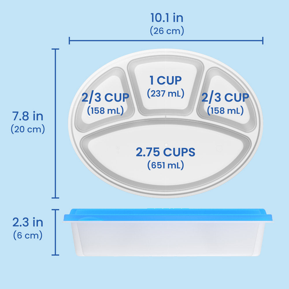 Bentgo® Easyboxes 4-Compartment Oval Containers - Classic | Dimensions