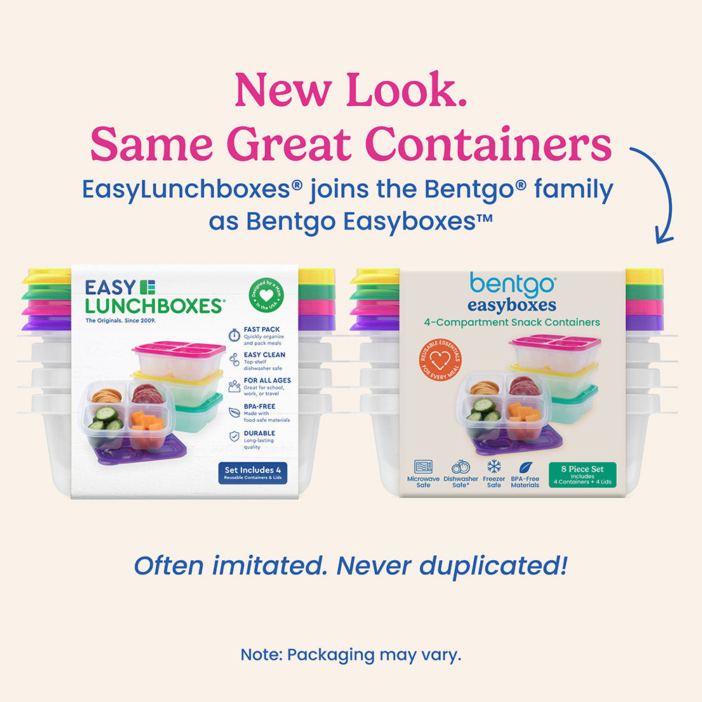 Bentgo® Easyboxes 4-Compartment Snack Containers 8-Piece Set - Brights | New Look. Same Great Containers - EasyLunchboxes® joins the Bentgo® family as Bentgo Easyboxes™