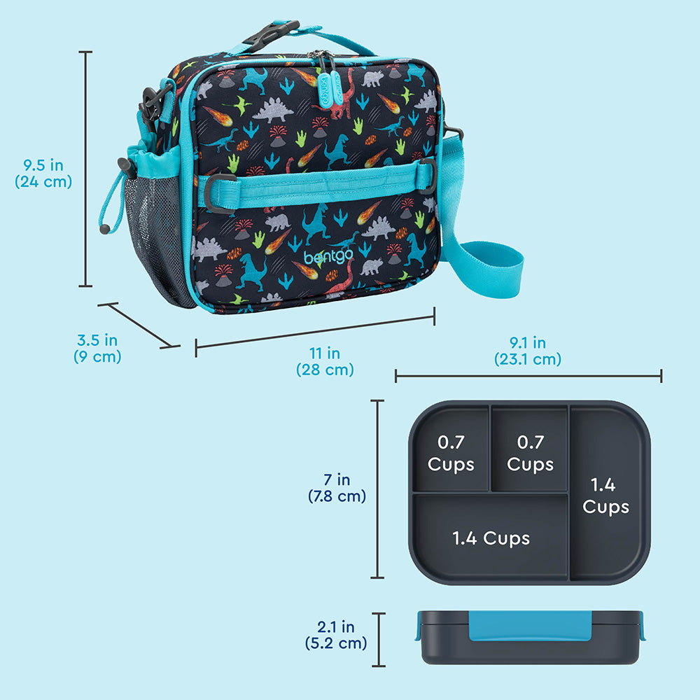 Bentgo® Kids Snap & Go 2-Piece Lunch Set  - Dinosaur | Product Dimensions