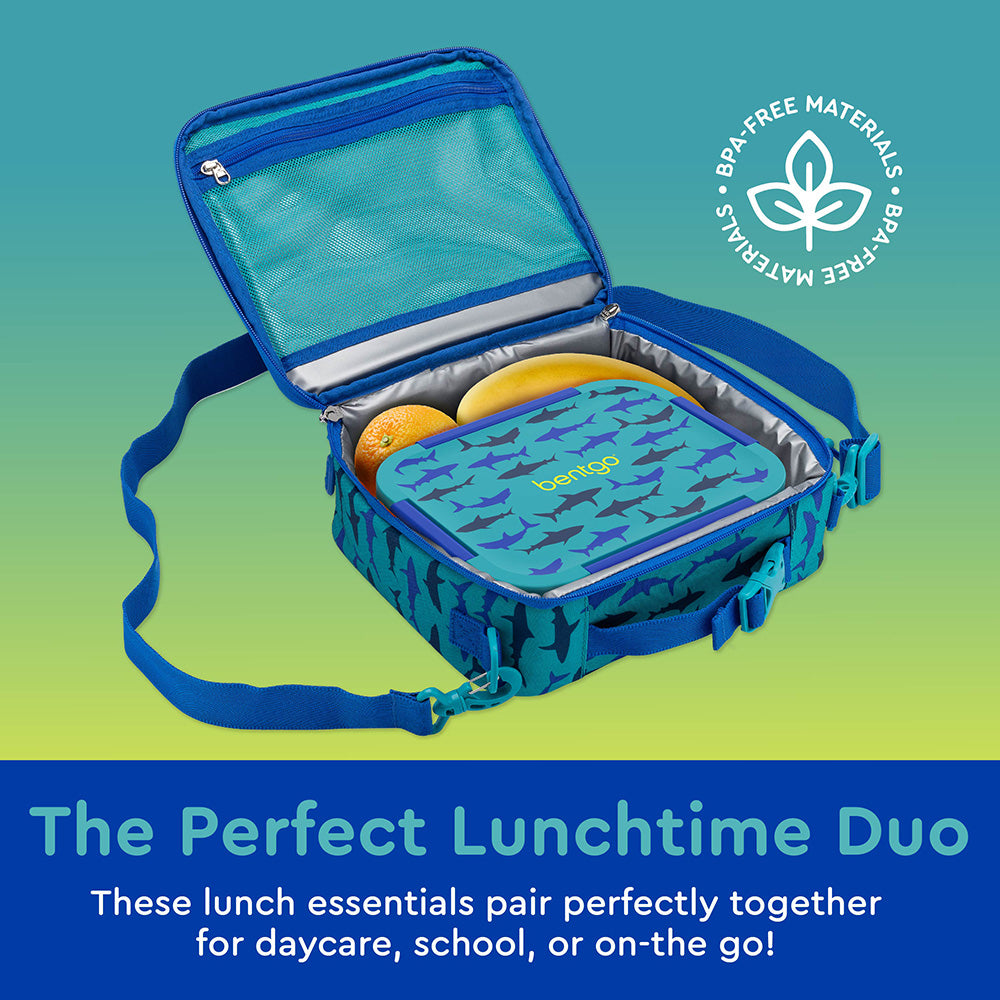 Bentgo® Kids Snap & Go 2-Piece Lunch Set  - Sharks | The Perfect Lunchtime Duo - These Lunch Essentials Pair Perfectly Together For Daycare, School, Or On-The-Go!