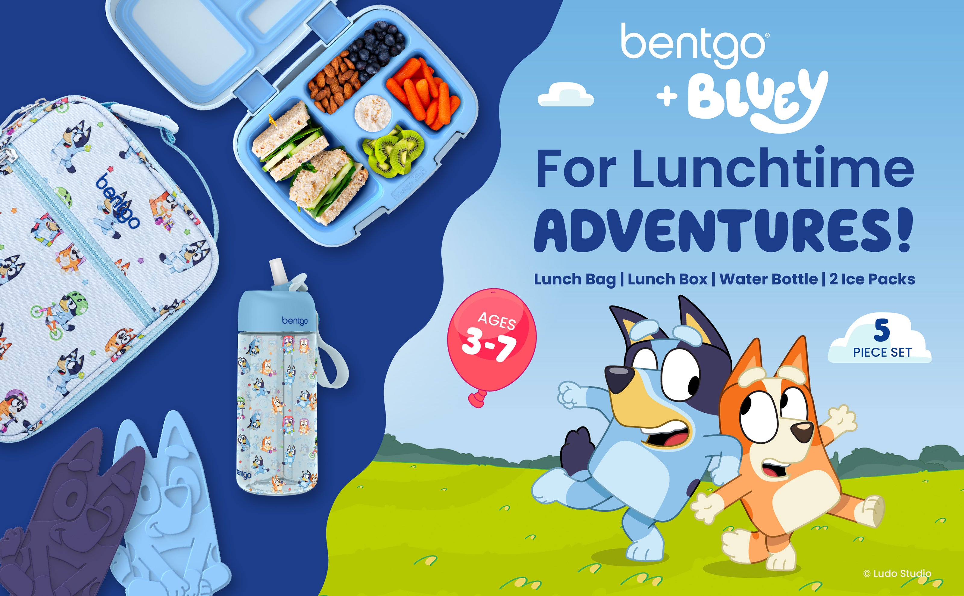 Bentgo + Bluey Kids Prints 5-Piece Lunch Box Set