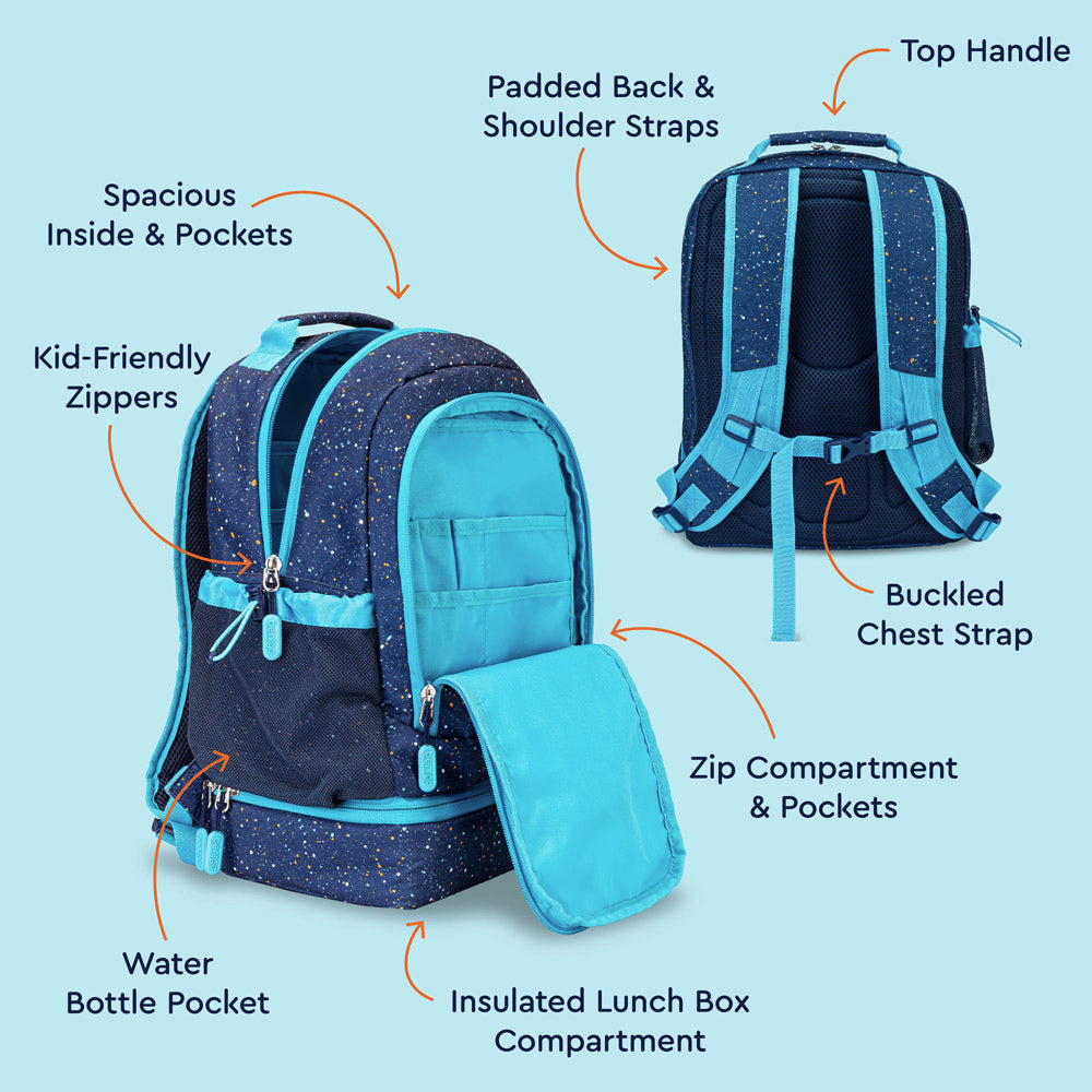 Bentgo® Kids Backpack & Lunch Bag | Abyss Blue Speckle ConfettiBentgo® Kids Backpack & Lunch Bag | Abyss Blue Speckle Confetti