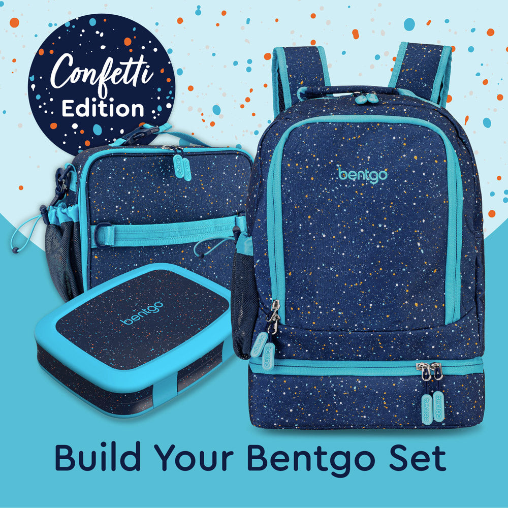 Bentgo® Kids 2-in-1 Backpack & Insulated Lunch Bag - Confetti  Designed 16” Backpack for School & Travel -, Durable, Water Resistant,  Padded, & Large Compartments (Confetti Edition - Abyss Blue)