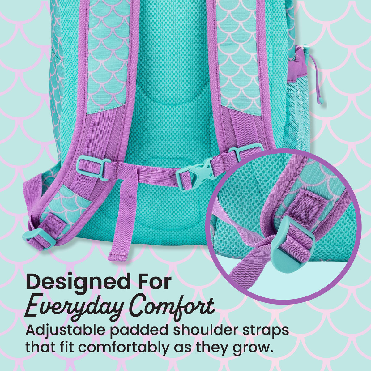 Bentgo® Kids Prints 2-in-1 Backpack & Lunch Bag - Mermaid Scales | Designed For Everyday Comfort - Adjustable Padded Shoulder Straps That Fit Comfortably As They Grow
